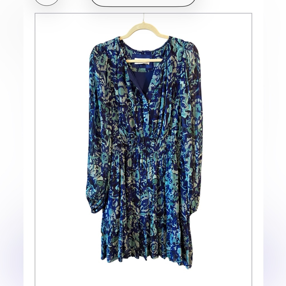 Anthropologie Long- Sleeve Somerset Mini Dress Blue Motif Size Large - Picture 3 of 13